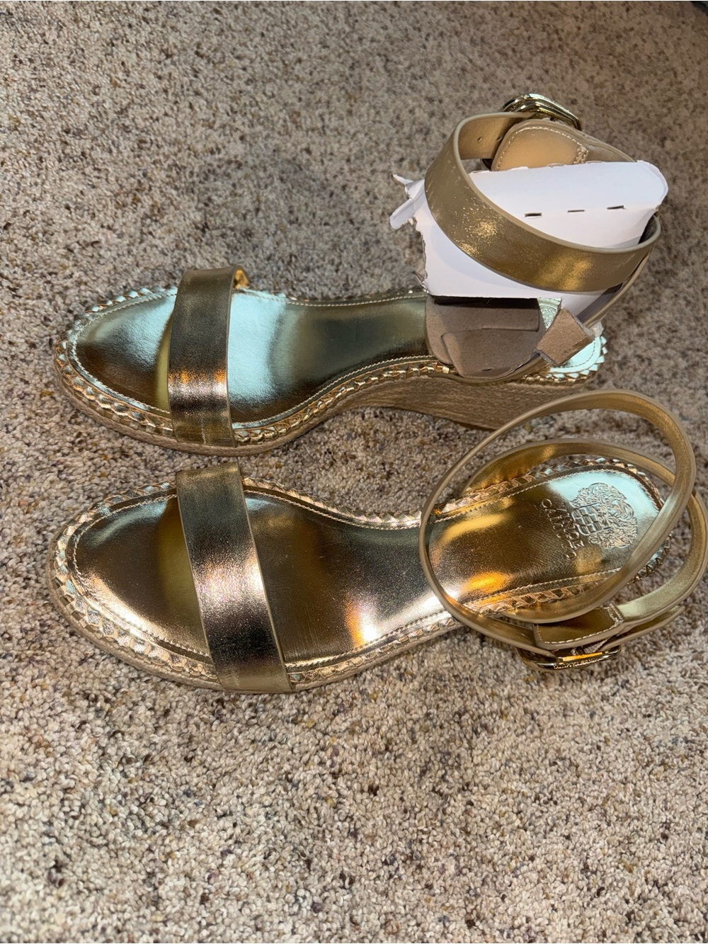 Vince Camuto Metallic Gold Ankle-Strap Sandals - Picture 2 of 8